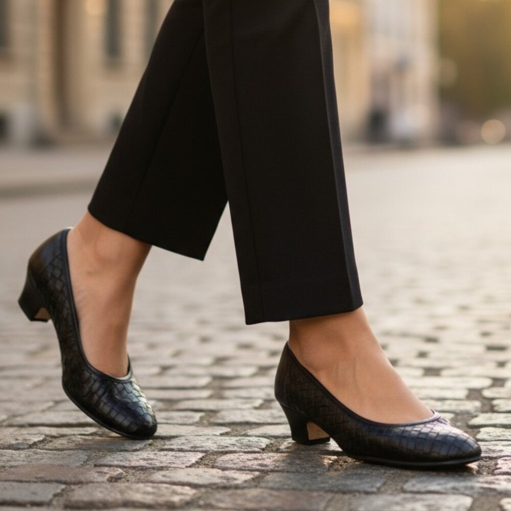 AMALFI RANGONI Italy Vintage Black Woven Leather Low Heel Pumps 8.5 Narrow - Picture 3 of 16
